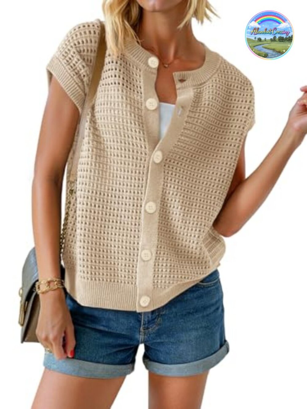Cap Sleeve Crochet Sweater Vest Button Down Knit Cardigan Summer